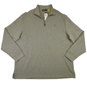 NEW Polo Ralph Lauren Quarter Zip Pullover Mens XXL Grey Cotton Sweater 2XL